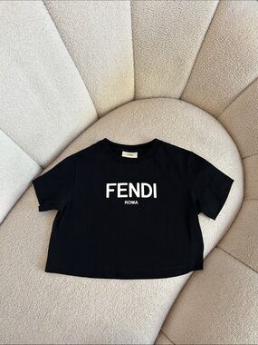 Fendi Black Crewneck Logo Tee for Kids